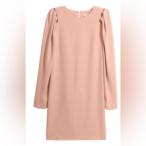 H&M blush pink puff sleeve jeweled shoulder long sleeve mini dress small - Picture 5 of 6